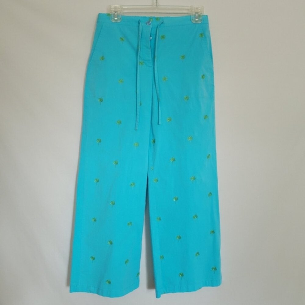 Lilly Pulitzer Turquoise Embroidered Wide Leg Pants Size 4 - Picture 4 of 7